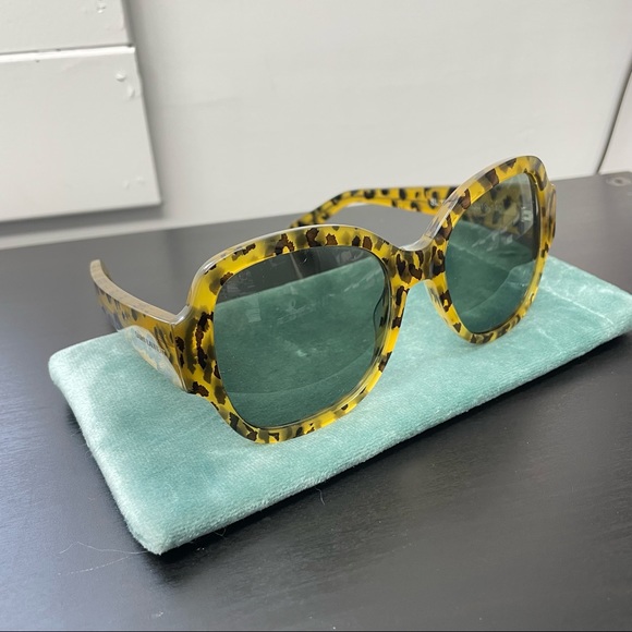 Saint Laurent Brown & Black Cheetah Tortoise Plastic Square Frame Sunglasses - Picture 3 of 13